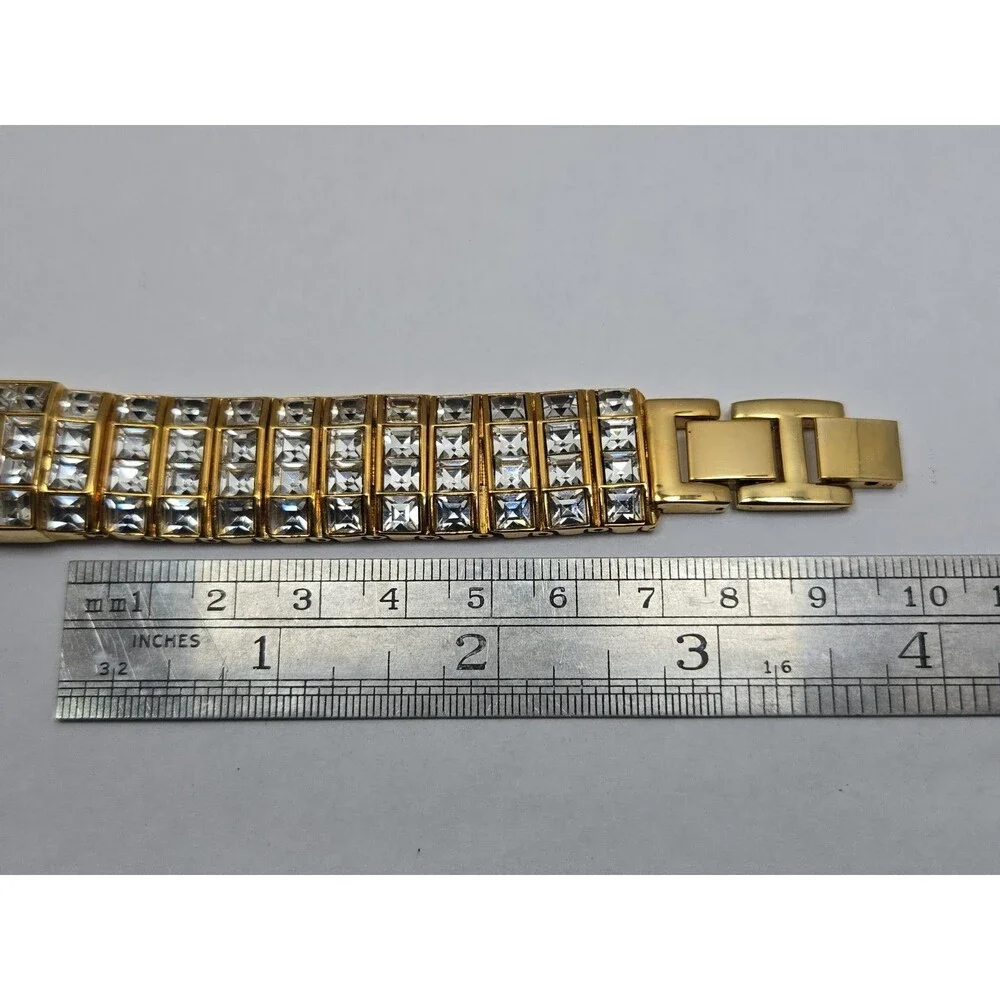 Vintage Suzanne Somers Gold Tone Rhinestone Bracelet Tank MOP Watch New Battery